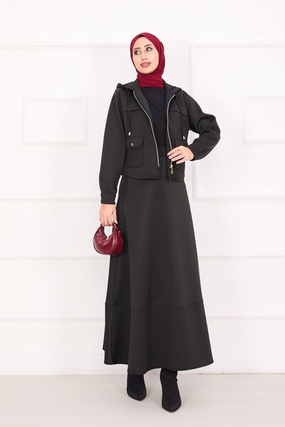 Esre Store 4560 - Set Hijab dublu din material Scuba, negru