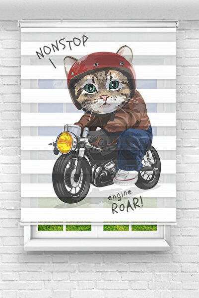 Perdecizade (ENXBOY)MOTORCU KEDİ DİJİTAL BASKILI ZEBRA PERDE-COCUK ODASI-STOR...