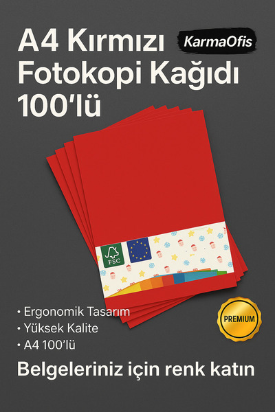 KarmaOfis Kırmızı Renk A4 Fotokopi Kağıdı 100'lü | Yüksek Kalite