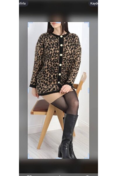 Butik Leopar desenli standart beden hırka