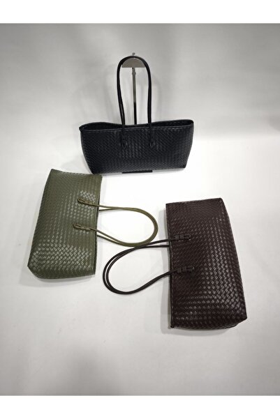 adissa collection Knitted Maxi - Large Shoulder Bag with Woven Pattern |   Drawstring Strap Shopper Tote