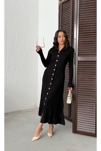 DELUG Uzun Siyah triko elbise