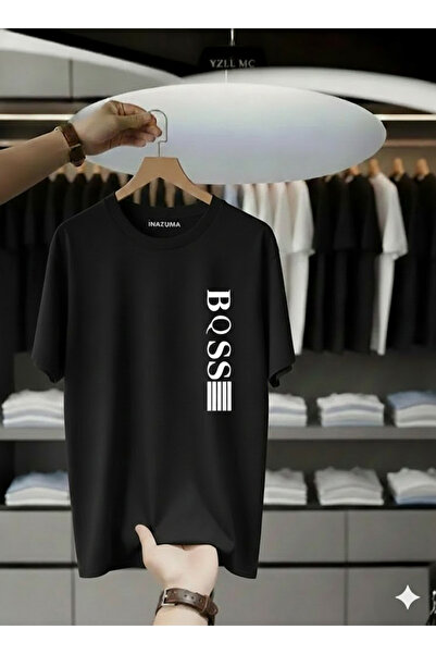 İnazuma Outdoors Unisex Oversize Printed Cotton Crew Neck Short Sleeve Black T-Shirt Bqss