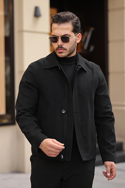 kastrioti Fermuarlı Düğmeli Kaşe Kaban