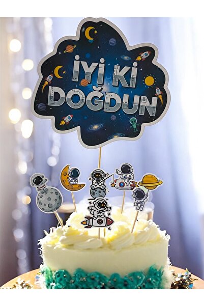 Sinem Gift Uzay Temalı Doğum Günü Konsepti - Uzay Temalı Pasta Süsü - Astrono...