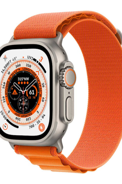 OEM Alpine Loop orange strap, compatible with Apple Watch 42–49 mm, durable nylon, unisex