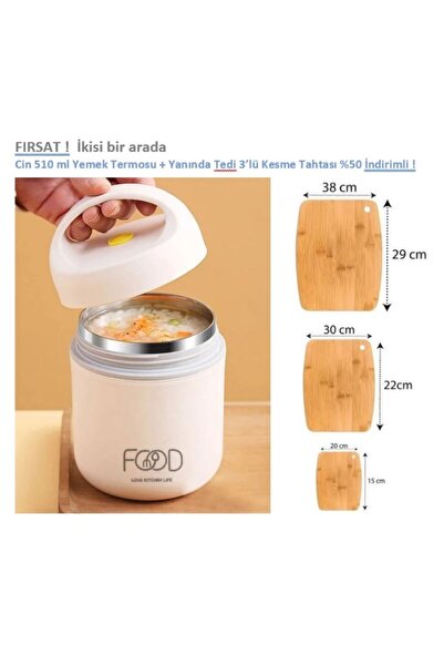 Cin 510 ml Yemek Termosu + Bambum'dan Tedi 3'lü Kesme Tahtası %50 **FIRSAT ÜR...