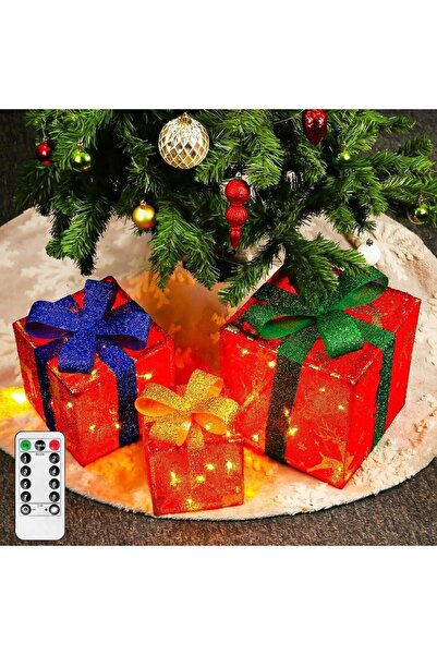 Kardett Set de 3 cutii de Crăciun iluminate cu LED, telecomandă, 8 moduri de ...