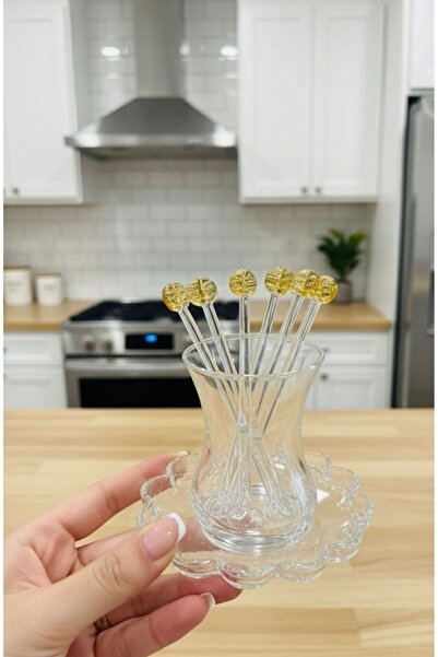 nazarboncuğu El Yapımı Murano Cam Kristal Yaprak Şekilli 6lı Çay Kaşığı Seti