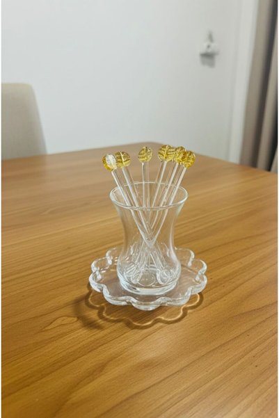 nazarboncuğu Handmade Murano Glass Crystal Leaf Shaped Set of 6 Teaspoons