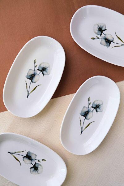 tabakevi Tabak Evi Porcelain Azalea Oval Boat Plate 19X11X2,50Cm 4 Pieces