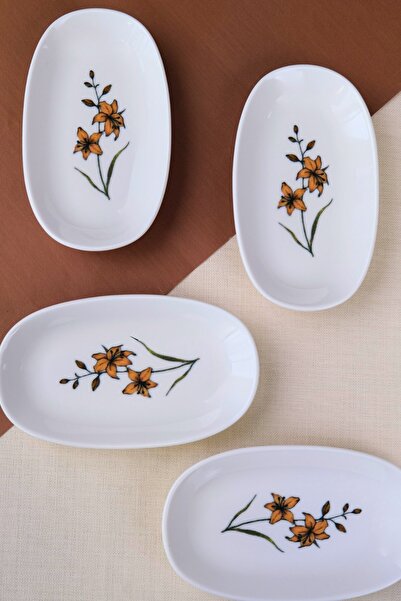 tabakevi Tabak Evi Porcelain Azalea Oval Boat Plate 15X8,5X2Cm 4 Pieces