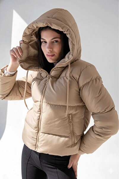 MontClup Women's Brown Puffer Coat Drawstring Hooded