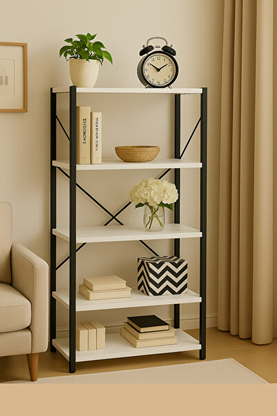 GUİMO Modern Minimal 5 Raflı Metal Kitaplık ve Raflı Dolap 26x55x150 cm Kitap...