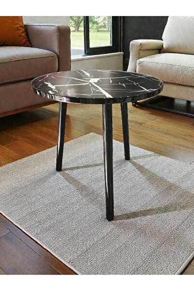 BN Small Round Folding End Table, 3-Leg Movable Coffee Table (Black)