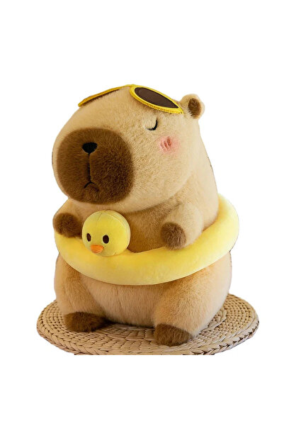 OEM Capibara de pluș de 30 cm cu inel și rățușcă – Jucărie pufoasă, cadou ado...