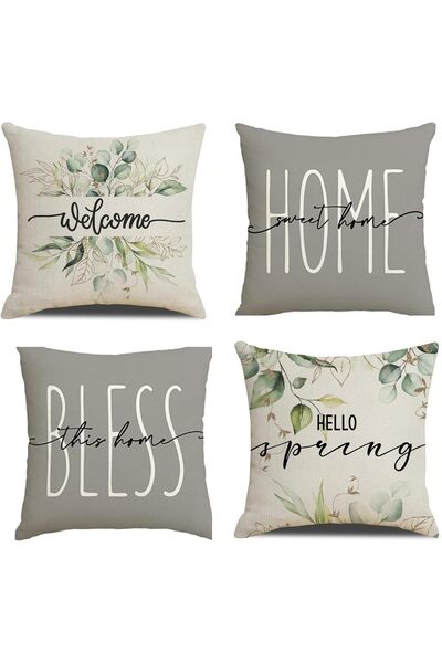 Sancak Cushion Covers 45x45cm Eucalyptus Leaves Throw Pillow Covers Set of 4 ...