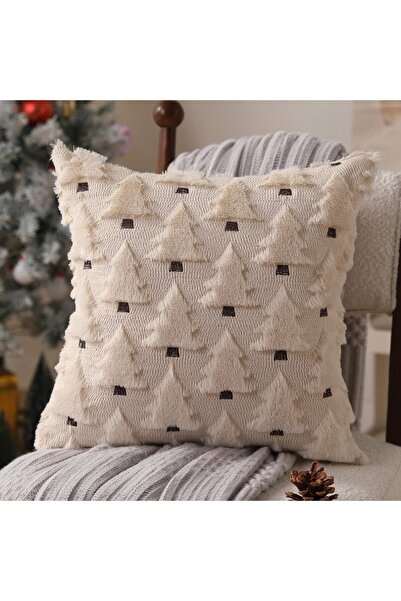 Generic Christmas Pillow Covers 18x18 inch Set of 2 Soft Plush Faux Fur Beige Christmas Tree Throw Pillow Ca