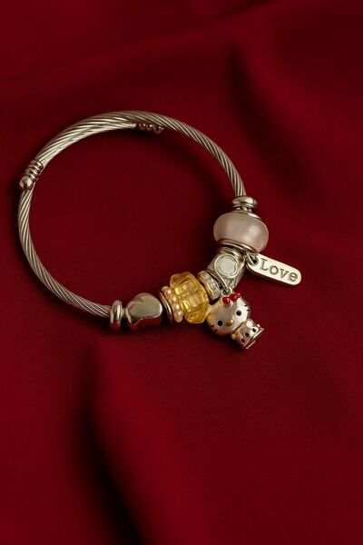 rycollections 316L Zirkon Taşlı Love Yazılı Charmlı Hello Kitty Bileklik