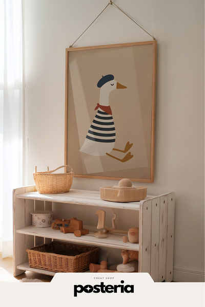 Posteria İskandinav Doğal Ahşap Çerçeveli, Çocuk Ve Bebek Odası Dekoru, Tekli...