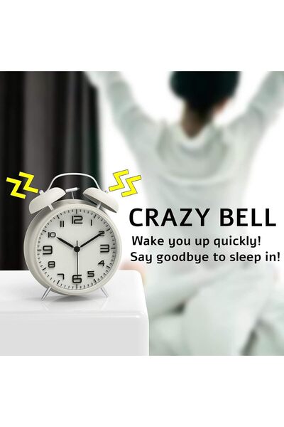 X SPRING Twin Bell Alarm Clock - Non-ticking Vintage Analog with Backlight (White)