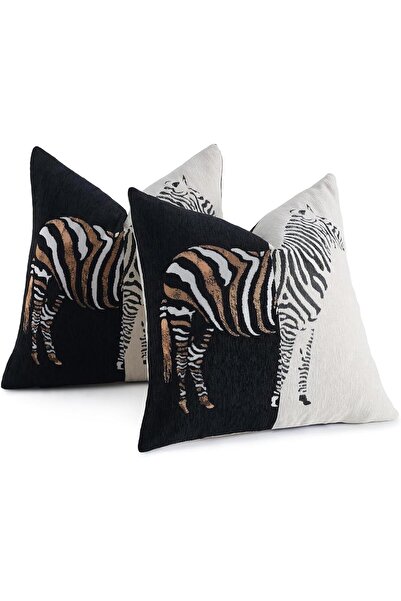 Yelajoy Set of 2 Zebra Chenille Throw Pillow Covers 18x18 inch Black