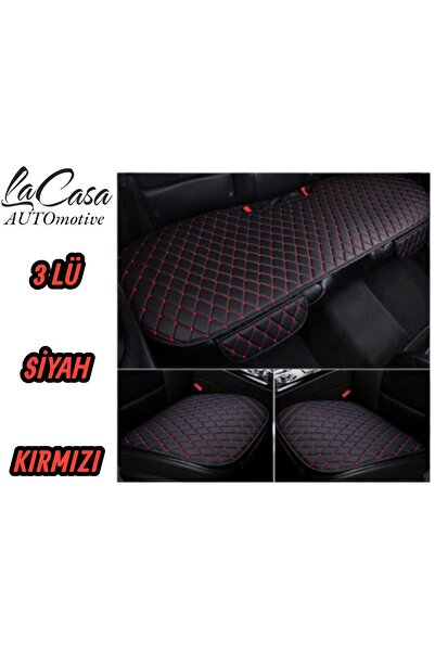 la casa غطاء مقعد سيارة لاكاسا فاخر مبطن من الجلد الصناعي، مريح، مصمم لتقويم العظام (مجموعة من 3 قطع) - أحمر