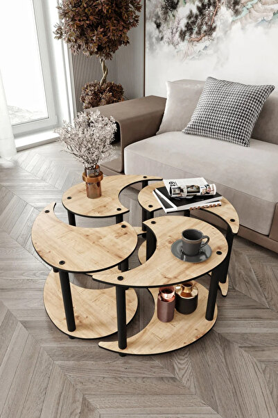 RAVILO Yin Yang 4'lü Orta Sehpa Meşe