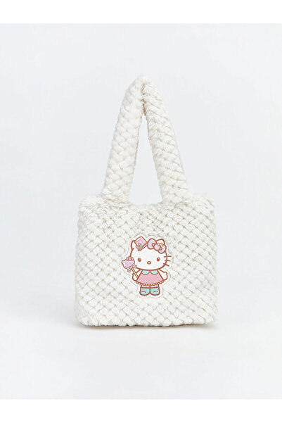 LC Waikiki Geantă de umăr din pluș pentru fetiță, brodata Hello Kitty, ecru