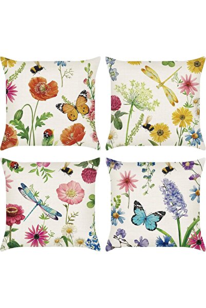 MAKINGTEC Throw Pillow Covers Spring Wild Flower 18 x 18 Inch - 4PCS Polyester Linen