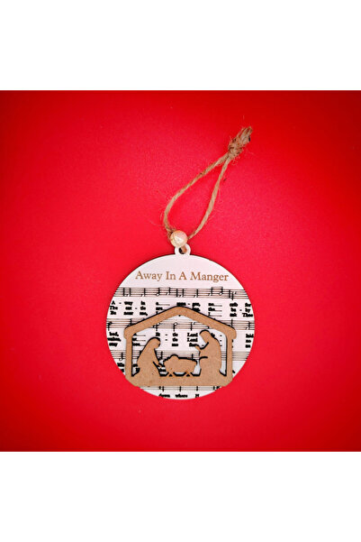 OEM Glob de Crăciun din MDF M3 cu fundal decorativ, cu șnur, 8 cm