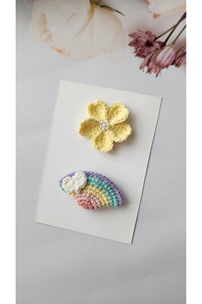 Genel Markalar Saçsız bebek tokası gökkuşağı çiçek 2 li set