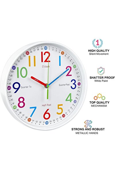 Generic Learning Clock for Kids - Silent 10-inch Colorful Analog Wall Clock