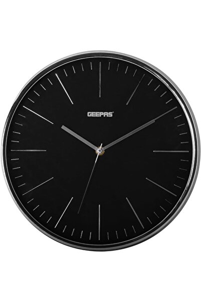 Geepas ساعة حائط دائرية صامتة بدون تكتكة، قرص فضي ثلاثي الأبعاد (البطارية غير متضمنة)