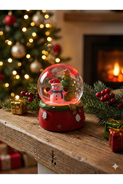 MİK Store Işıklı Yılbaşı Kar Küresi - Sevimli Kardan Adam ve Çam Ağacı Figürl...