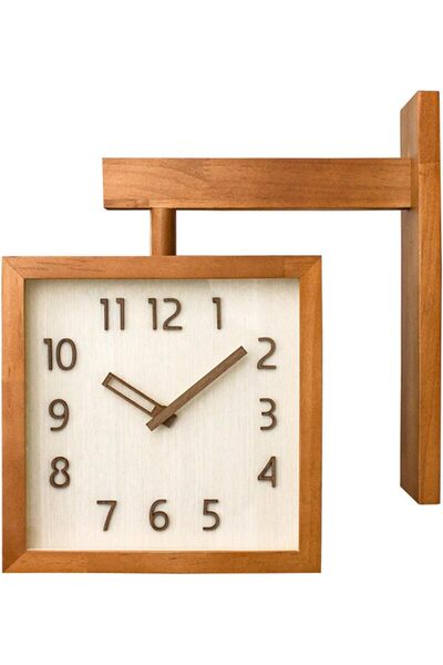 Dpofirs Corner Wall Clock — Double-Sided Silent Square Wooden Decorative (Dark Wood)