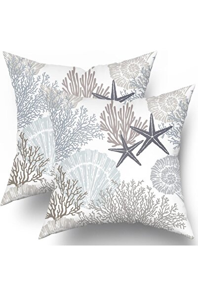 Sweetshow Ocean Coral Pillow Covers 18x18 Inch Set of 2 - Nautical Coastal Cotton Cushion Covers, Br