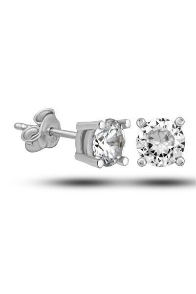 esem gold 925 AYAR 6 MİLİM BEYAZ TEK TAŞ GÜMÜŞ KÜPE