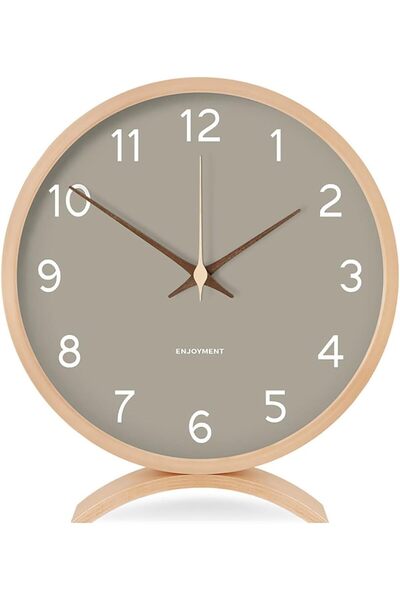 KASTWAVE 8-Inch Silent Wooden Table Clock (Grey)