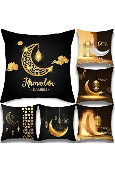 Tiokkss 6 Pcs Ramadan Pillow Covers 45 x 45 cm (Black)