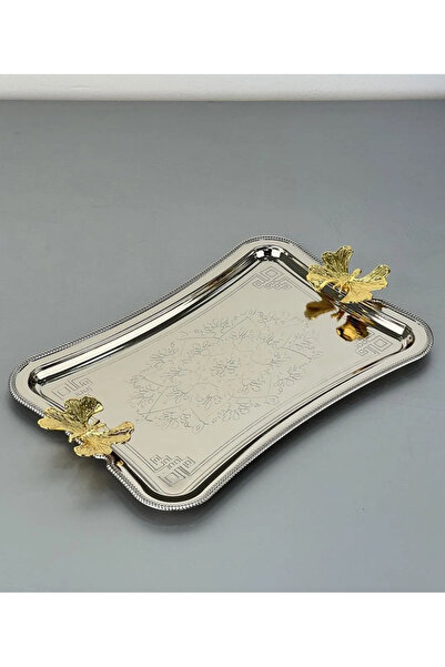 AROW Kelebekli Sunum Tepsi Gümüş Metal