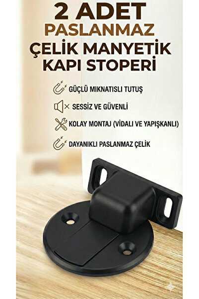 sonx Güçlü Manyetik Kapı Stoperi – (2 ADET) Paslanmaz Çelik SİYAH , Modern ve Şık Tasarım
