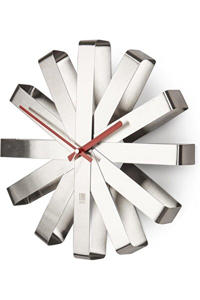 umbra Ribbon Wall Clock, Modern Quartz Wall Clock Made of Curved Metal for Kitchen, Office and Bedro