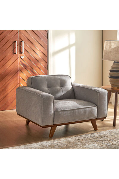 homejoyz كرسي VelvetVoyage | قماش شانيل وخشب سويدي - رمادي فاتح