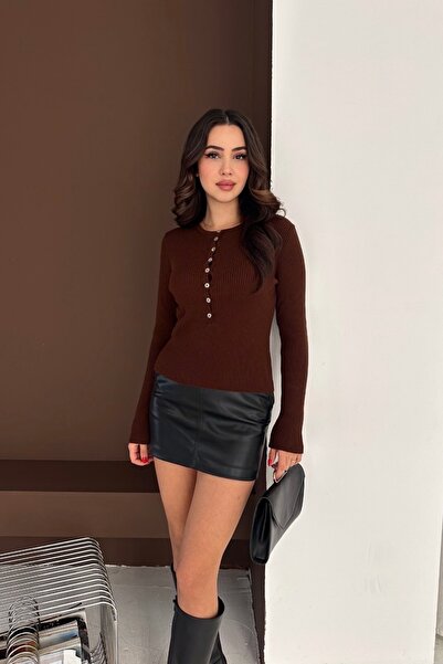 Noi Belis Basic Half Placket Buttoned Crew Neck Knitwear Sweater Aw25Kz0118