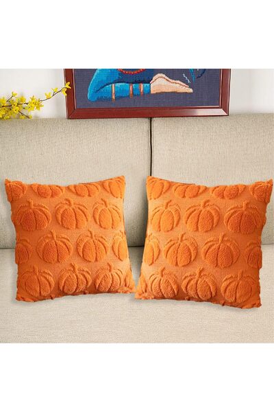 Jiawu Fall Decorative Throw Pillow Covers, 2-Pack 17.7x17.7 Inch Pumpkin Plush Faux Fur