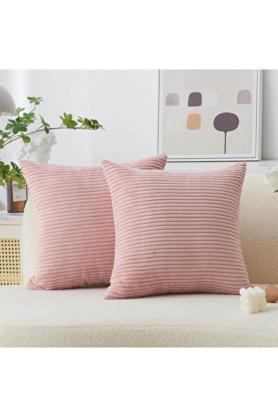 Home Brilliant Pink Corduroy Striped Pillow Covers 18x18 (Pack of 2)