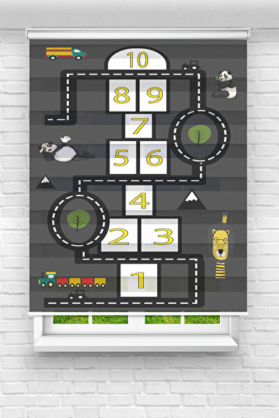 Perdecizade (ENXBOY)GRİ SEKSEK DİJİTAL BASKILI ZEBRA PERDE-COCUK ODASI-STOR P...