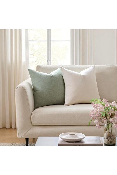 Meekio Set of 2 Sage Green 18 x 18 Inch Linen Pillow Covers - Farmhouse Boho Decorative