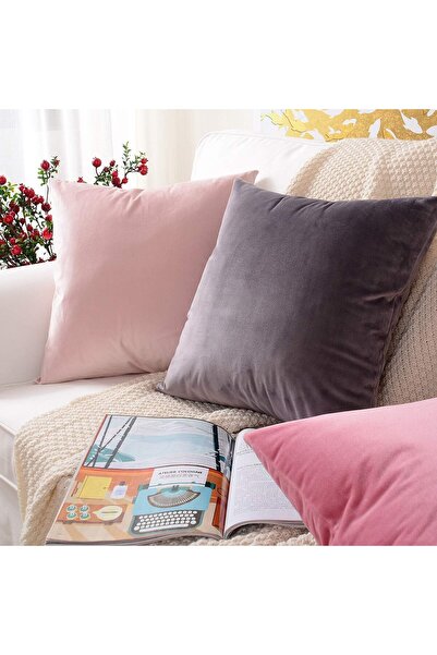 MERNETTE Velvet Decorative Square Throw Pillow Covers, 18x18in (45x45 cm), Pack of 2 - Light Pink